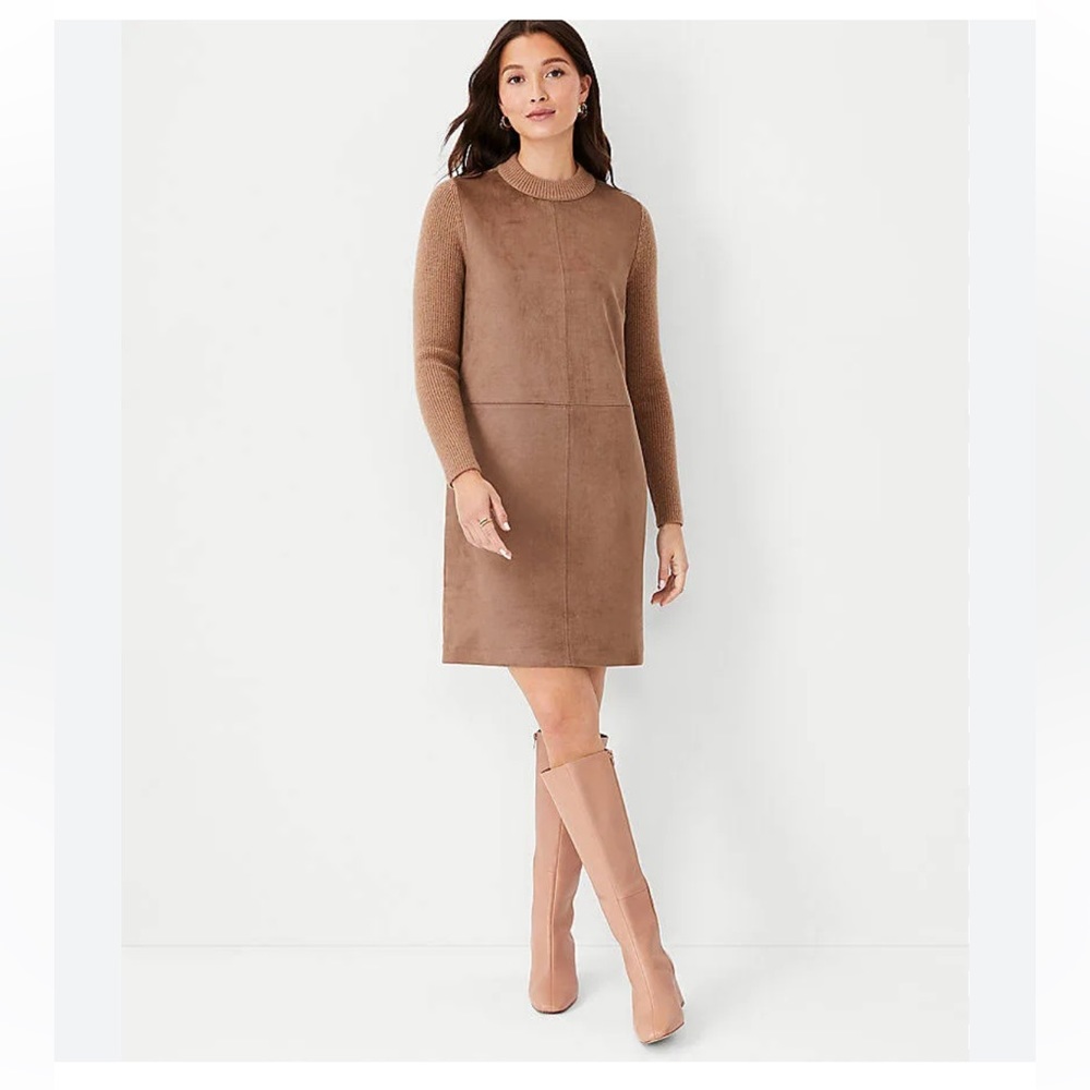 NWOT Ann Taylor Mixed Media Faux Suede and Knit Dress Small